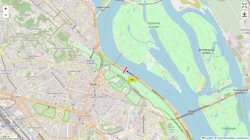 Led екран/Відеоборд, Київ, Набережне шосе, Пішохідний міст, до Подолу