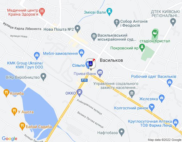 Ситилайт, Васильков, м. Васильків, вул. Соборна, 64/1, біля повороту на вул. Володимирська, навпроти магазину "Сільпо", через 190м після перехрестя з вул. Юних Комунарів, через 270м після перехрестя з вул. Шевченка та вул. Покровська