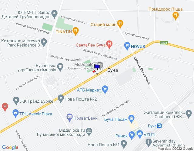 Билборд/Щит, Буча, м. Буча, траса М-07 "Київ-Ковель", км 28+300 ліво, вул. Нове Шосе, біля автобусної зупинки та магазину ЕКО-Маркет, навпроти McDonald's, за 400м до магазину Novus та поворту на вул. Вокзальна, через 180м після перехрестя з вул. Вишнева та вул. Польова