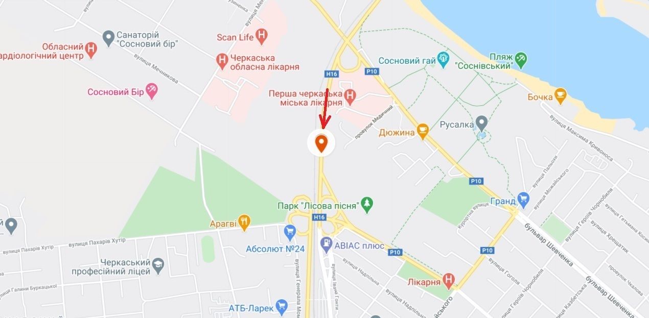 Арка/Реклама на мостах, Черкассы, Золотоніське шосе - вул. Лісова Просіка АРКА  (в'їзд в місто)