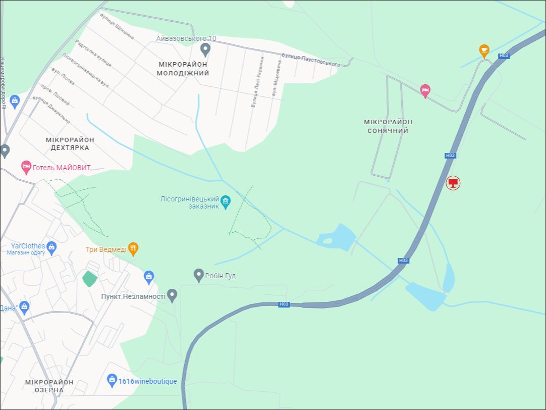 Билборд/Щит, Хмельницкий, Траса Житомир - Чернівці Н-03, навпроти м-ну Сонячний, виїзд з м. Хмельницький, напрямок з Рівного, Житомира