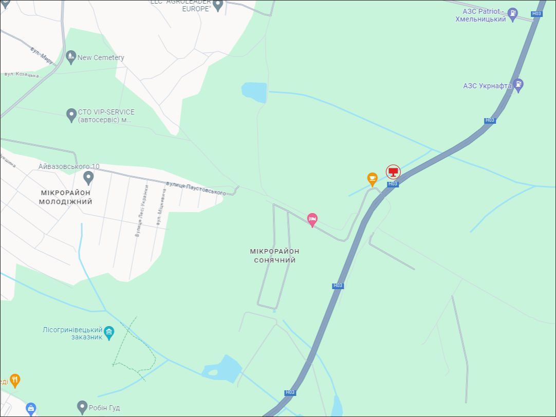 Билборд/Щит, Хмельницкий, Траса Житомир - Чернівці Н-03, поворот на м-н Андора, виїзд з м. Хмельницький, у бік м. Житомир