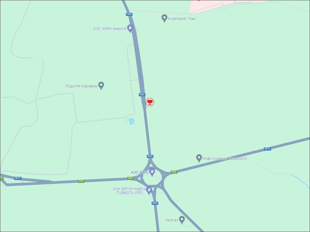 Билборд/Щит, Хмельницкий, Траса Житомир - Чернівці Н-03, в'їзд в м. Хмельницький, хаб Нова Пошта, з боку Чернівців