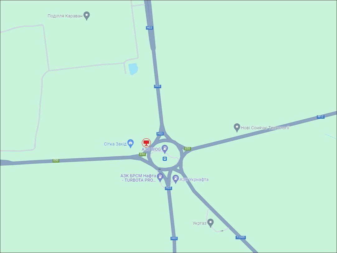 Билборд/Щит, Хмельницкий, Траса Житомир - Чернівці Н-03, виїзд з м. Хмельницький, коло, у бік Чернівців, (1)