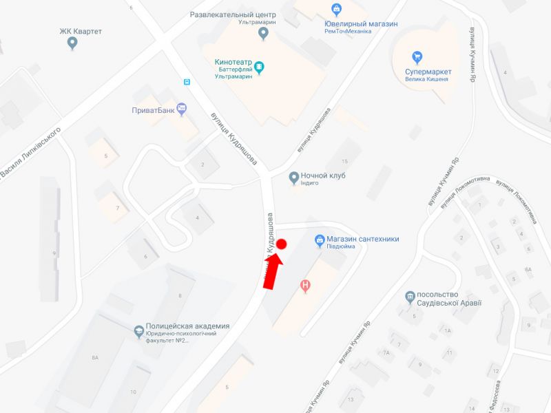 Скрол/Сітіборд, Київ, Кудряшова вул., 3, "Ультрамарин", клуб "Indigo", супермаркет "Велика Кишеня", в бік Липківського вул. (кол. Урицького вул.)