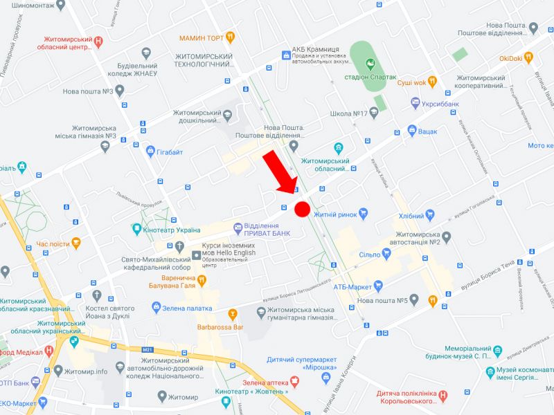 Скролл/Ситиборд, Житомир, Небесної сотні вул. (кол. Московська вул.) - вул. Київська, біля ЦУМу, Житнього ринку, на світлофорі