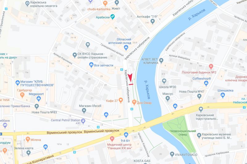 Беклайт, Харьков, Харківська набережна, 2-а - Миколаївська (Короленка) вул., в центр