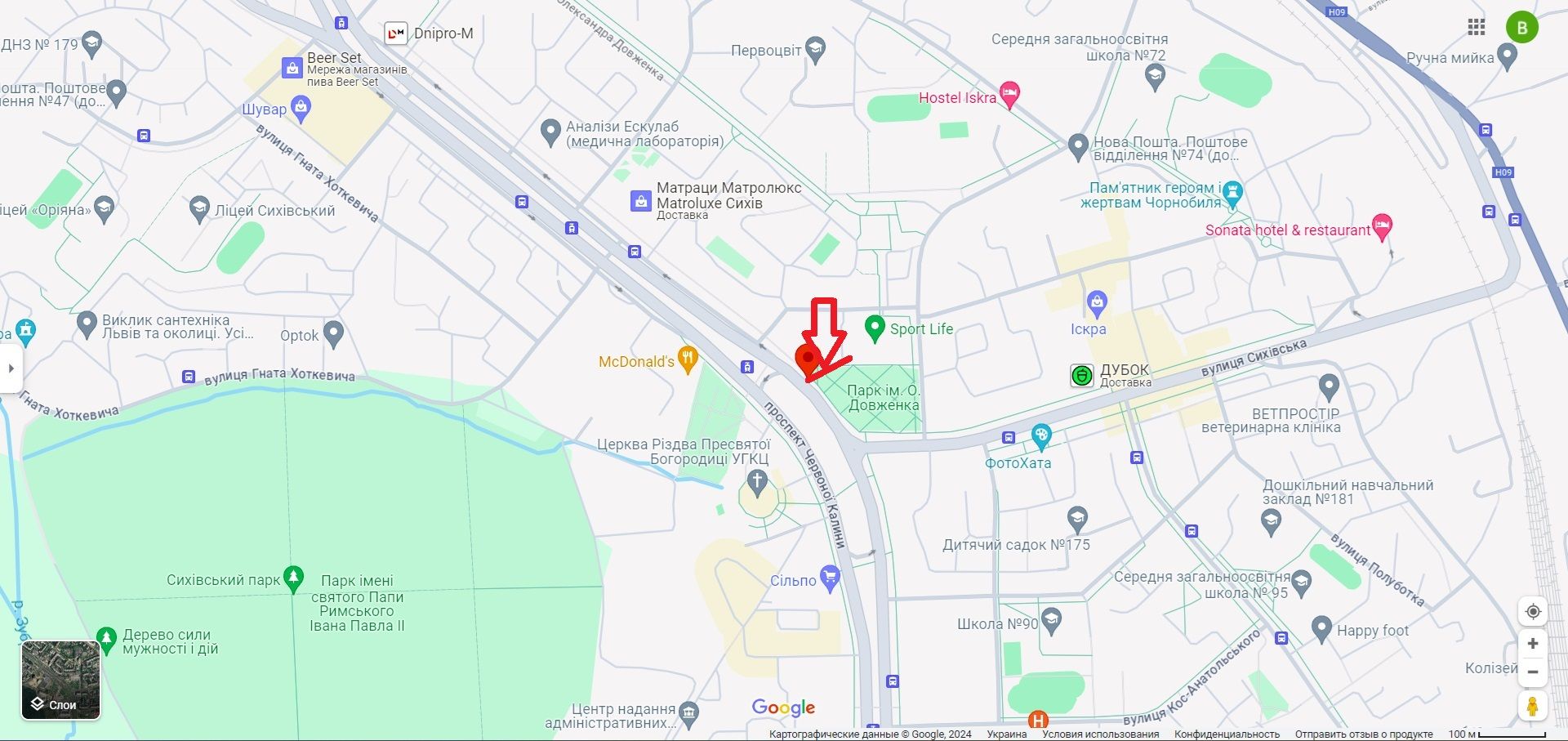 Реклама на остановках, Львов, Проспект Червоної Калини, 81 (зупинка "Центр Довженка") навпр. Кінопалацу ім. О. Довженка