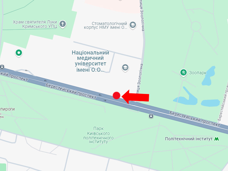 Реклама на остановках, Киев, Берестейський (кол. Перемоги) пр., 32, зупинка "Зоопарк", (S повне бренд. = внутр. 7,96425 м2 + зовн. 8,3025 м2 + сіті 4,32 м2)