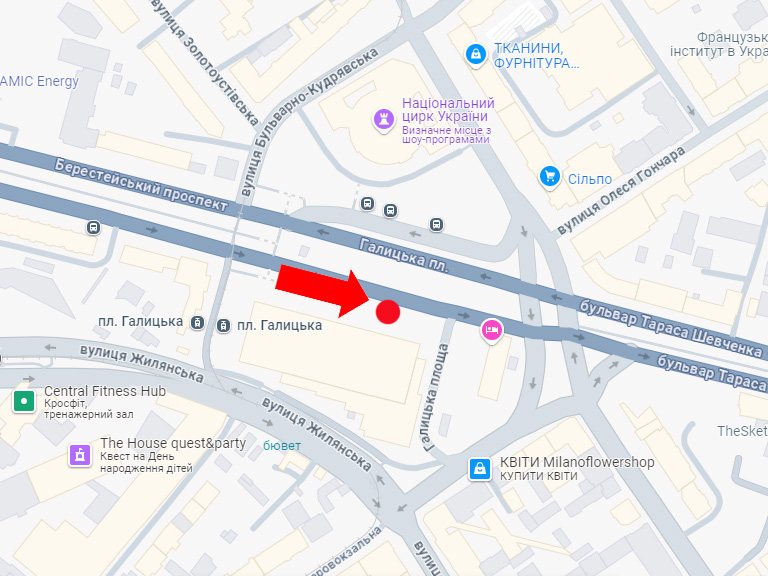 Реклама на остановках, Киев, Галицька (кол. Перемоги) пл., 3, біля ТЦ "Україна", зупинка "пл. Галицька", (S повне бренд. = внутр. 7,9695 м2 + зовн. 7,9695 м2 + сіті 4,32 м2)