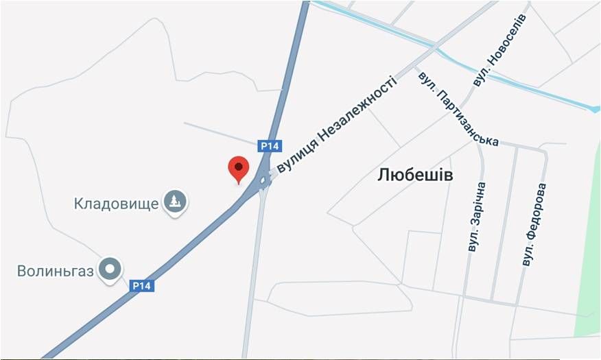 Билборд/Щит, Любешов, перехрестя Незалежності - обїздна, АЗС, вїзд
