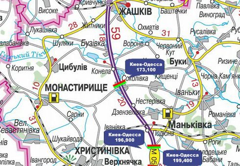 Арка/Реклама на мостах, Траси, Траса M-05, Київ-Одеса, 173,100