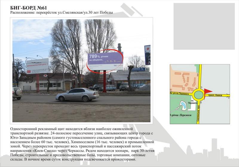 Білборд/Щит, Черкаси, вул. Смілянська - вул.30-річчя Перемоги (крайній справа)