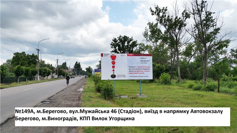 Билборд/Щит, Берегово, вул.Мужайська (Стадіон), напрям-м.Виноградів, КПП Вилок(Угорщина)