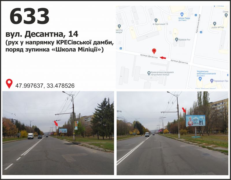 Билборд/Щит, Кривой Рог, мкр. 4-й Зарічний, 14 (школа міліції), рух до вул. Десантна