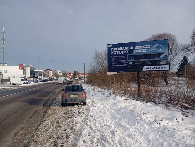 Билборд/Щит, Трассы, Львів-Сокільники, дорога Львів-Пустомити (ліворуч), перед мостом, біля Silver Park. (3х6, А)